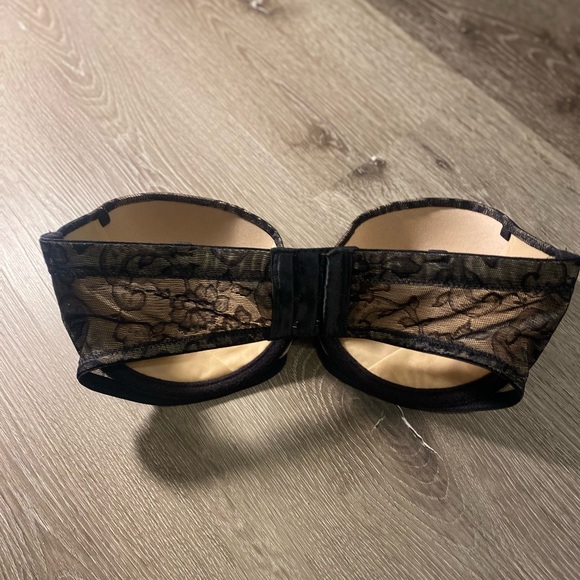 NATORI size 32D tan and black lace underwire push-up strapless Bra - Picture 3 of 10